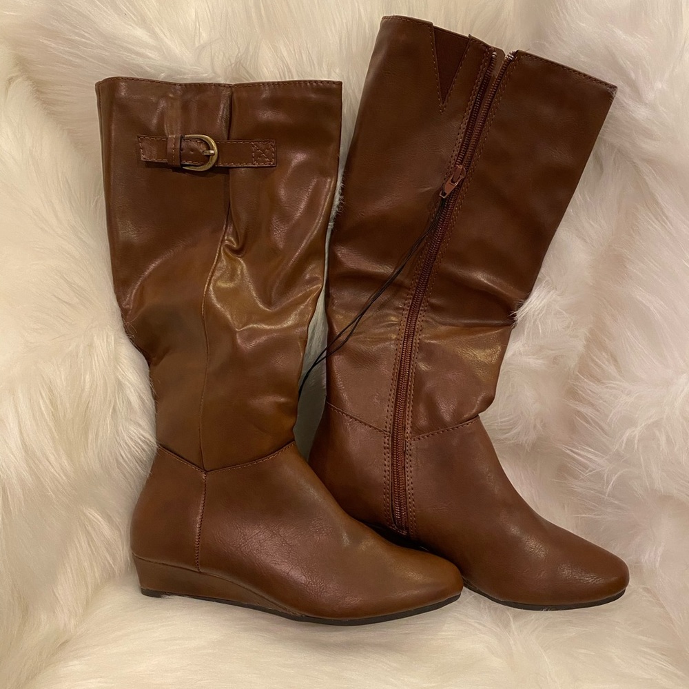 Style & Co Rainne Wedge Tall Cognac Boots